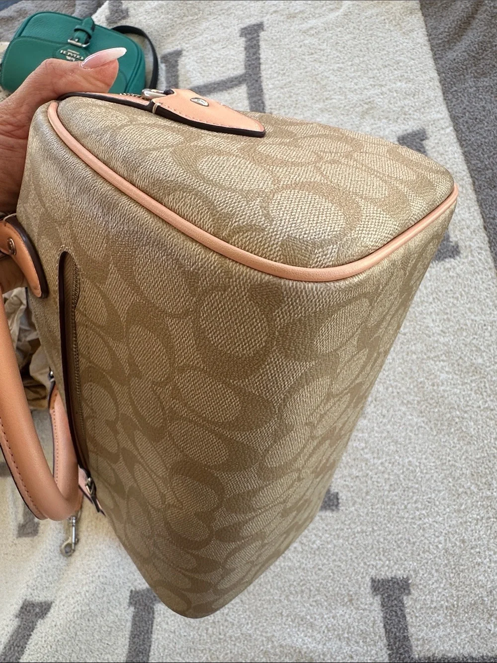 Coach Beige Monogram Satchel with Pink Trim